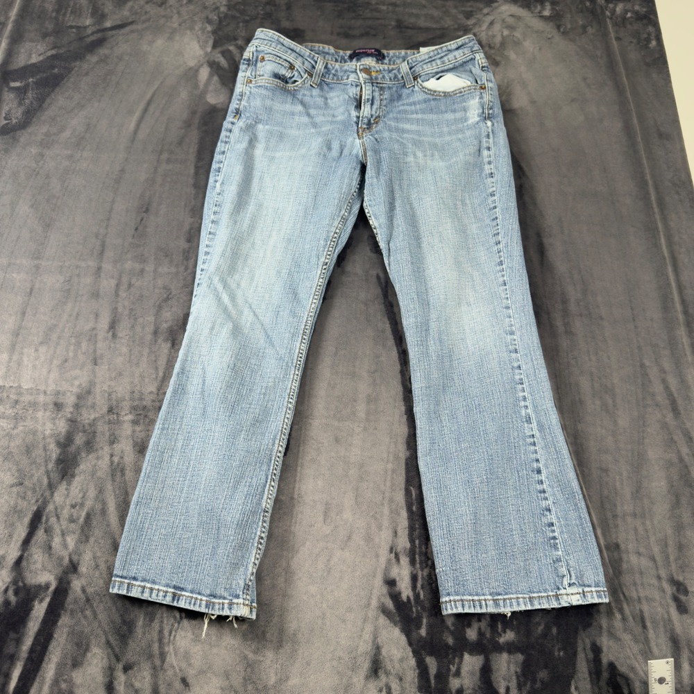 Levi's 518 Superlow Jeans Womens 13 S/C Light Blue Bootcut Denim Distressed